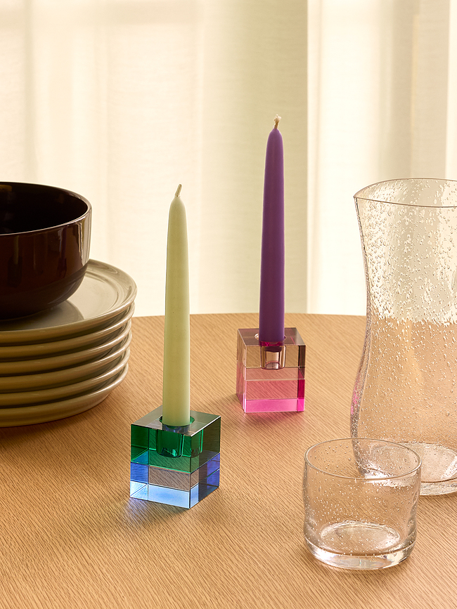 Block Bougeoirs pour bougies chandelles, marron-vert et gris-rose, Lot de 2