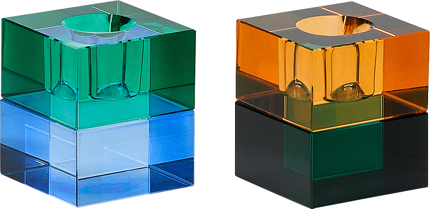 Block Bougeoirs pour bougies classiques, vert-bleu et orange-gris, Lot de 2
