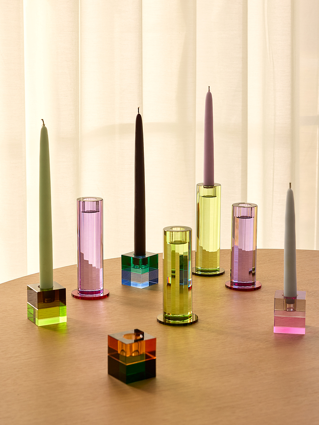 Portavelas Block para velas clásicas, marrón y verde, gris y rosa, 2 unidades