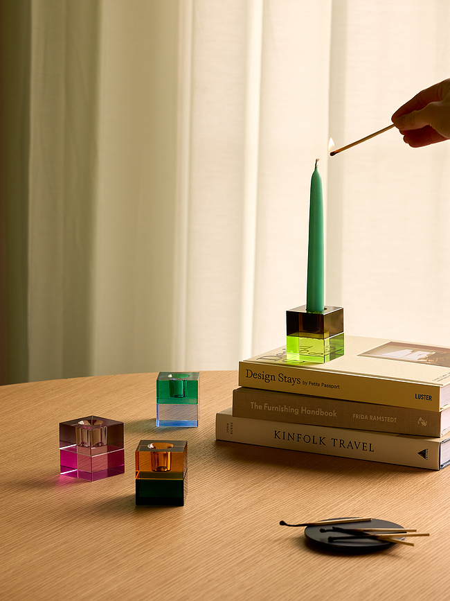 Portavelas Block para velas clásicas, marrón y verde, gris y rosa, 2 unidades