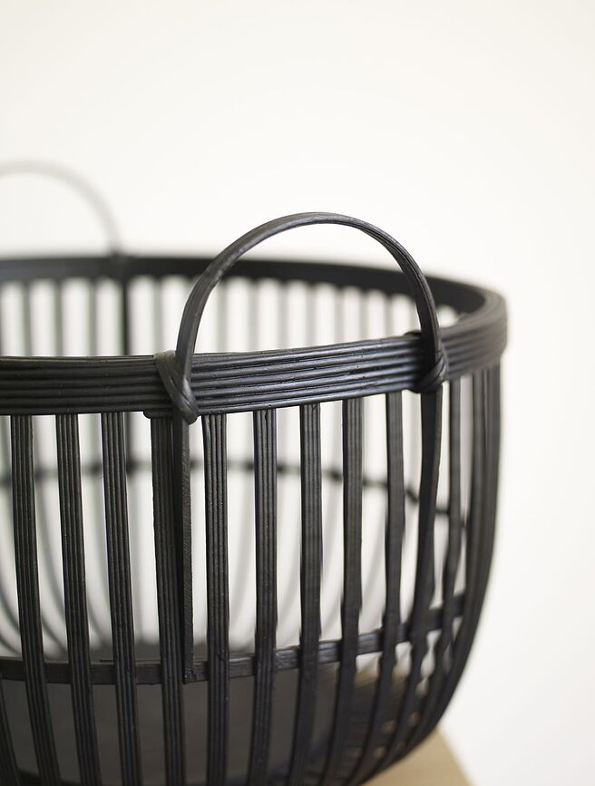 Cesta Hübsch de ratán, redonda, negra, Set de 2 unidades