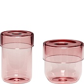 Daiktų laikymo dėžė Hübsch cilindras stiklinis rožinės spalvos 2 vnt.
