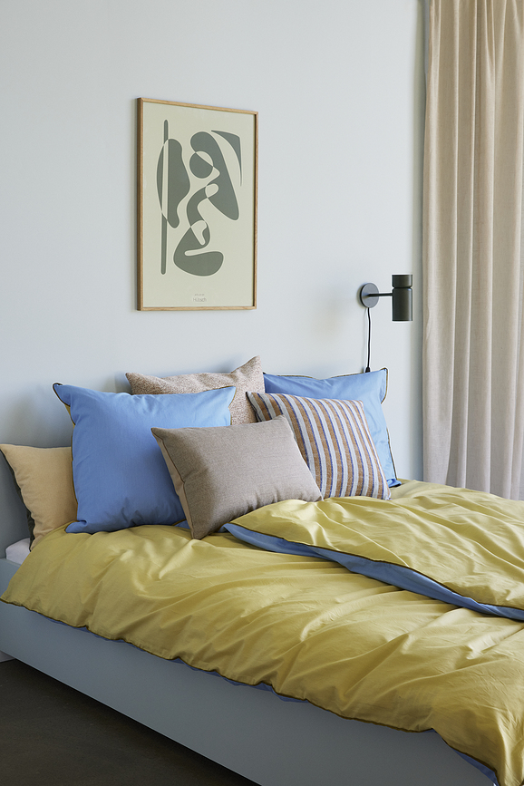 Juego de Funda Nórdica Aki, 140 x 200 cm, azul y amarillo, con funda de almohada 80 x 80 cm