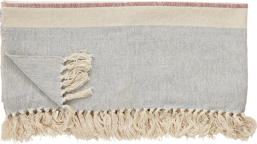 Hübsch 701102 Plaid à franges, blanc et bleu