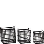 Hübsch Basket square black bamboo with handles 3 pcs