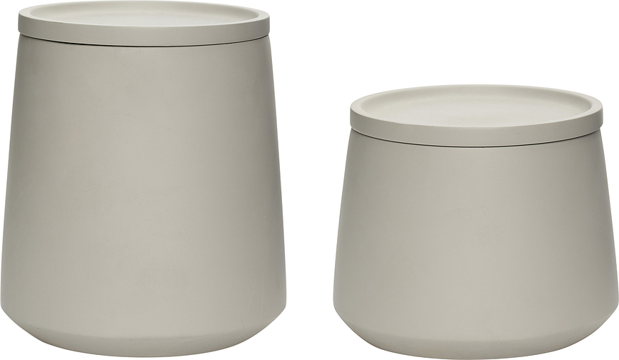 Hübsch Boîte de rangement avec couvercle, grise, Lot de 2