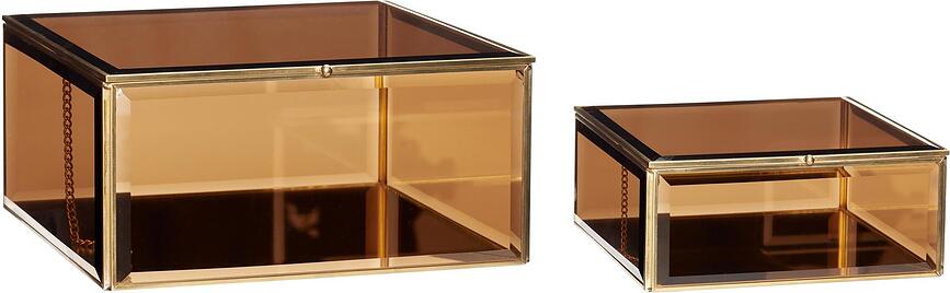 Hübsch Boîtes de Rangement en verre, marron, Lot de 2