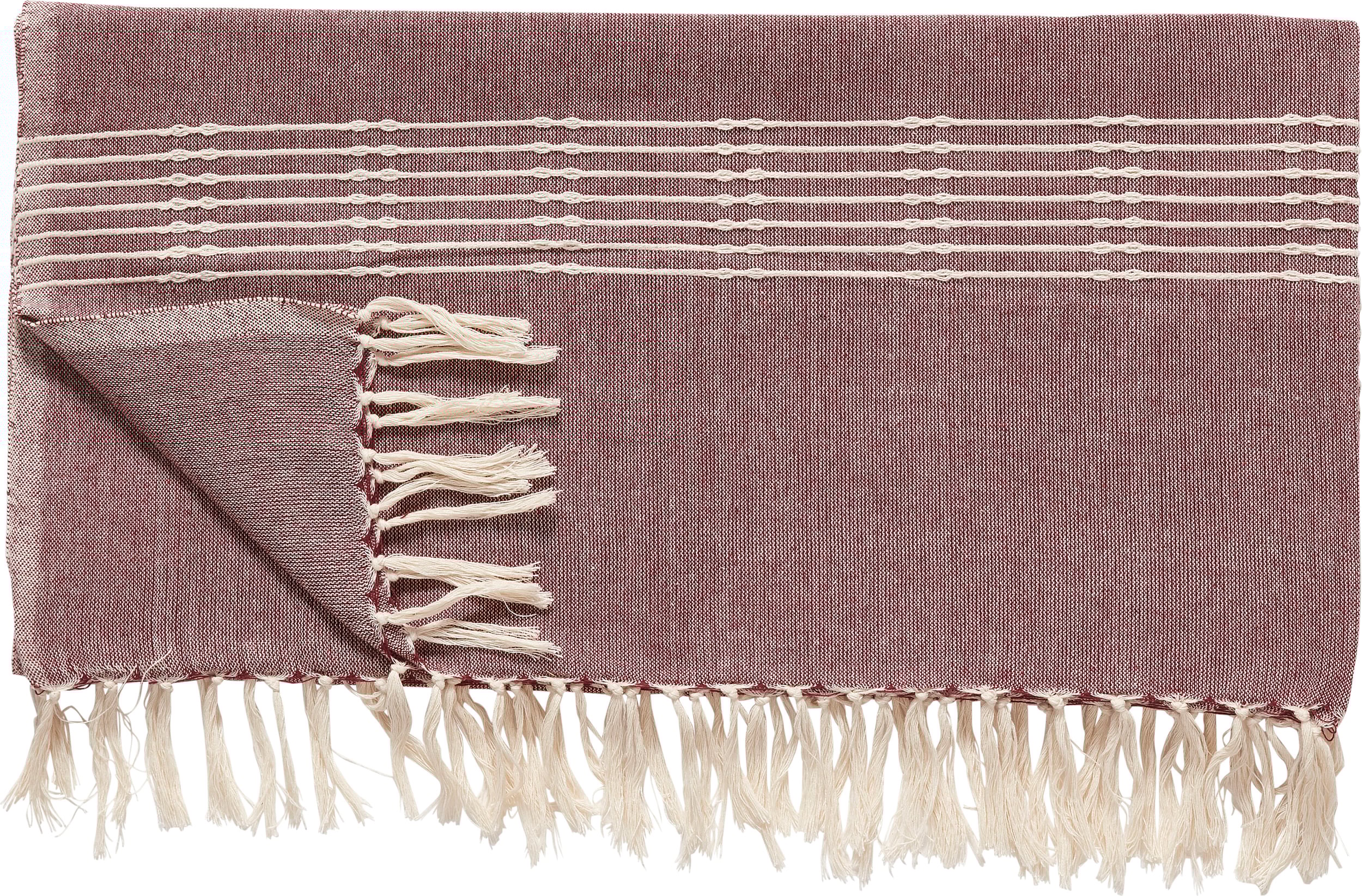 Hübsch Decke Bordeauxrot gestreift mit Fransen