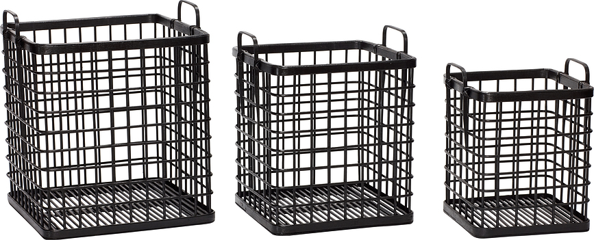 Hübsch Panier carré avec poignées, en bambou, Lot de 3