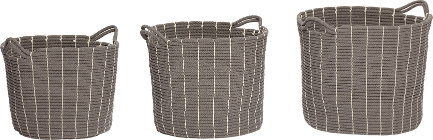 Hübsch Paniers avec poignées, gris, en coton, Lot de 3