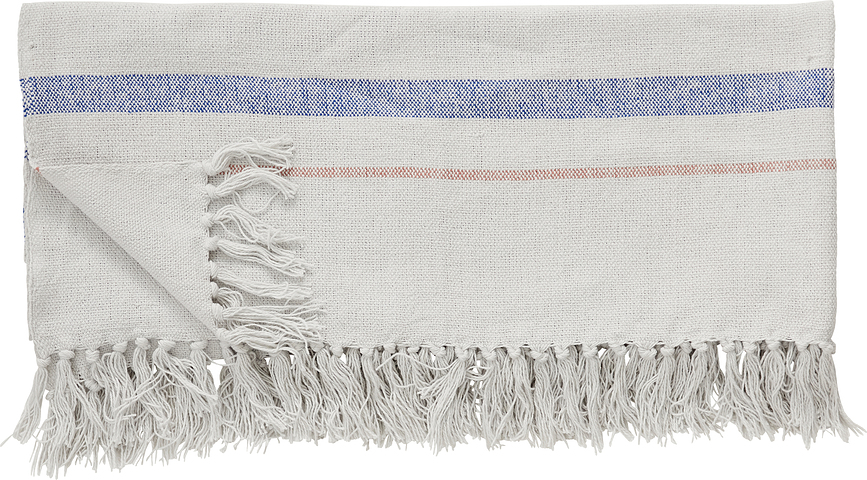 Hübsch Plaid à franges, blanc et bleu