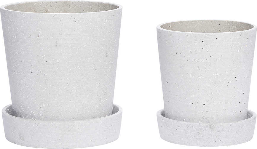 Hübsch Pot de Fleurs avec soucoupe, gris, aspect pierre, Lot de 2