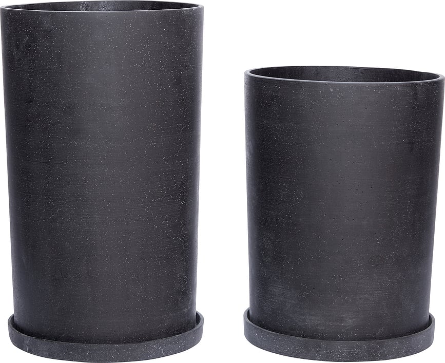 Hübsch Pots de fleurs avec soucoupe, anthracite, Lot de 2
