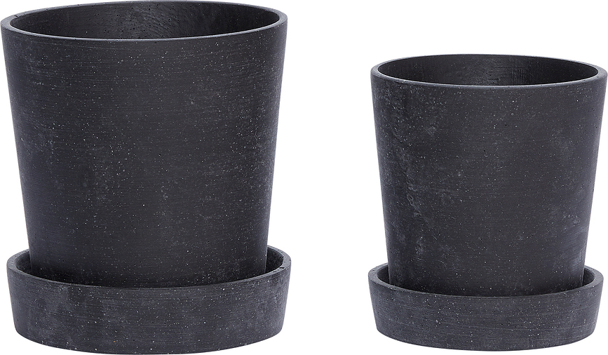 Hübsch Pots de Fleurs avec soucoupes, en pierre, Lot de 2