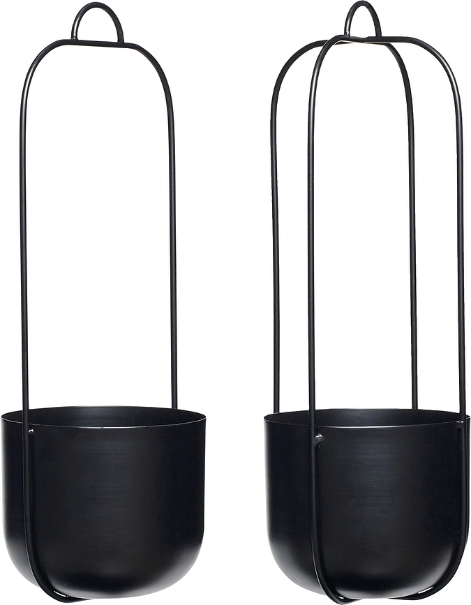 Hübsch Pots de Fleurs Suspendus, anthracite, en métal, Lot de 2