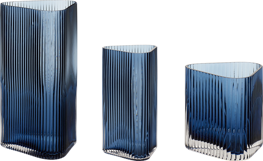 Hübsch Vase triangulaire, bleu, Lot de 3