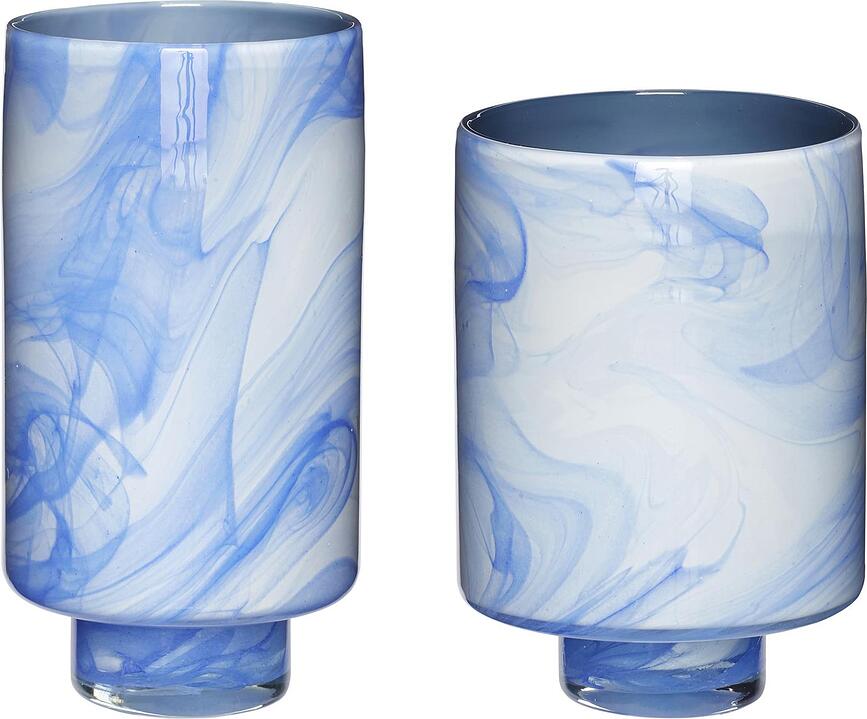 Hübsch Vases en verre, bleu et blanc, Lot de 2