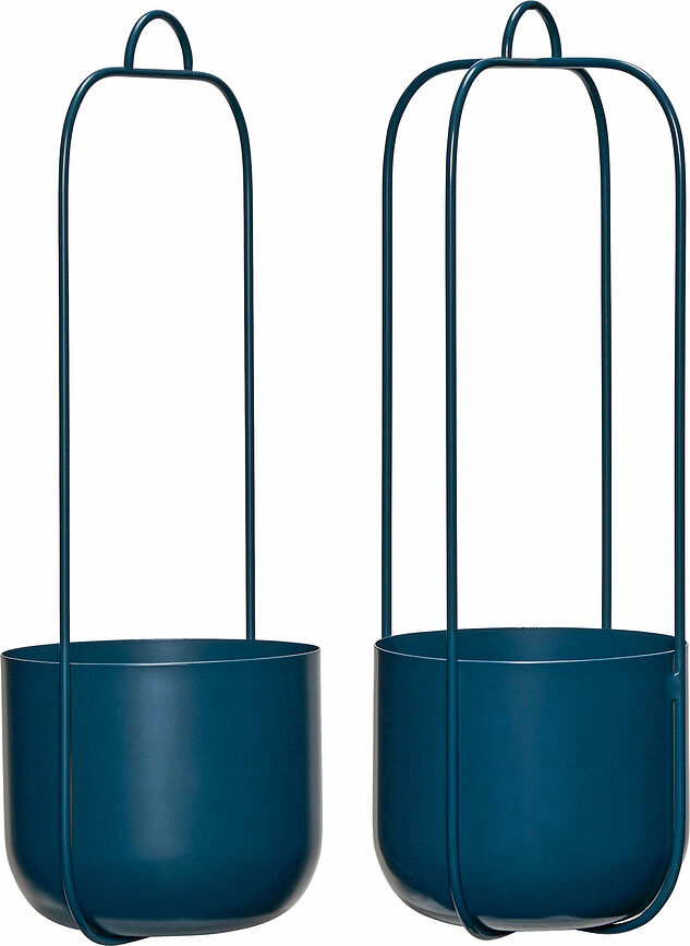 Maceteros colgantes de metal Hübsch, color petróleo, 2 unidades