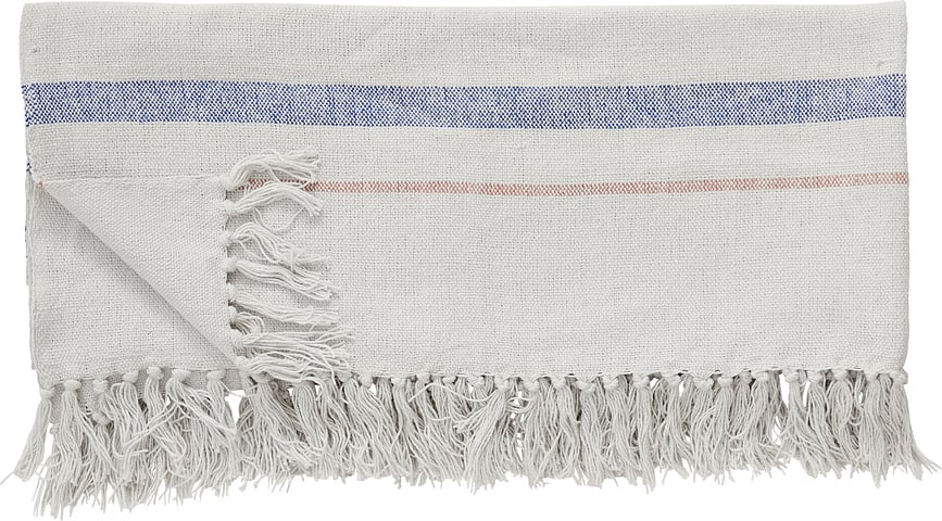 Manta con flecos Hübsch 701101, blanco y azul