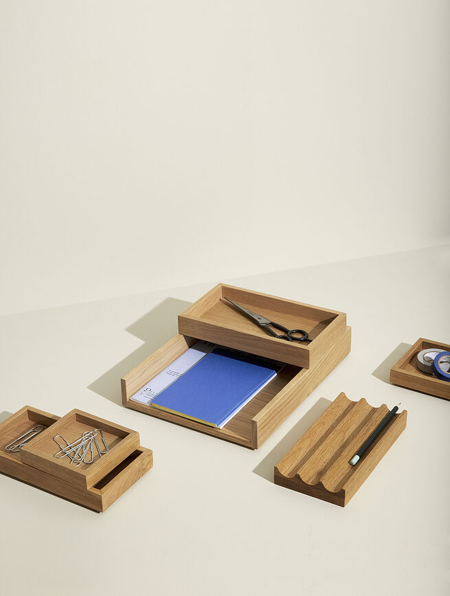 Organizador de escritorio de roble natural Rail, Set de 2 piezas