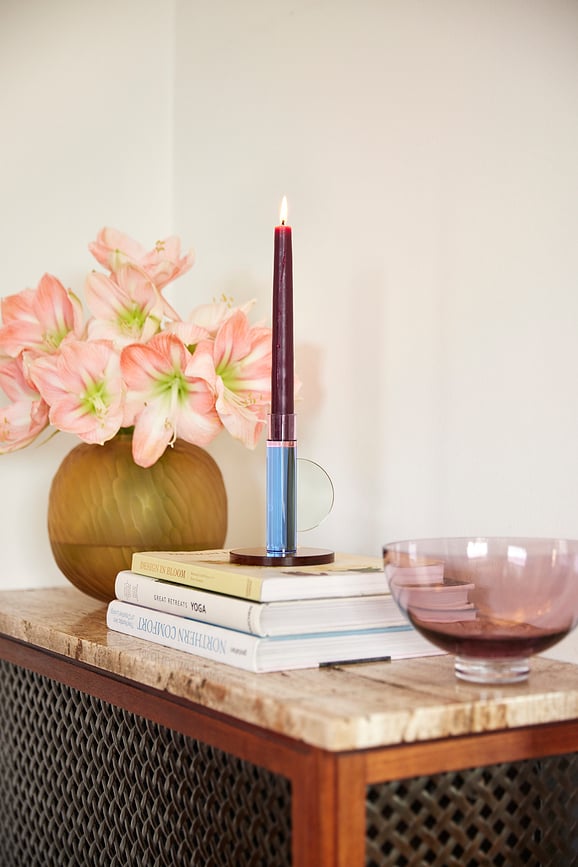 Portavelas para vela clásica Astro, 14 cm, rosa y amarillo