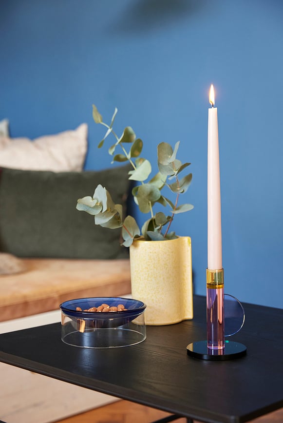 Portavelas para vela clásica Astro, 14 cm, rosa y amarillo