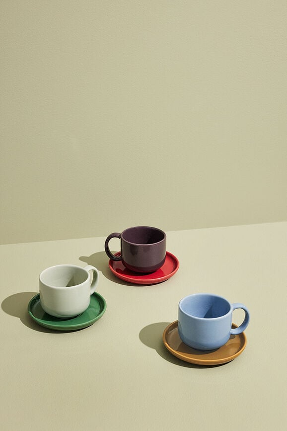 Taza Amare 200 ml, azul claro, con plato