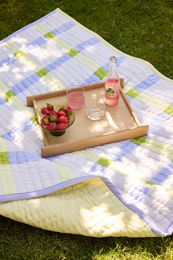 Tento Couverture de Pique-nique 140 x 200 cm, bleu et jaune