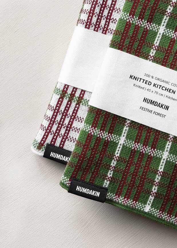 Humdakin 83 Knitted Christmas Torchon de cuisine tricoté, 45 x 70 cm, rouge