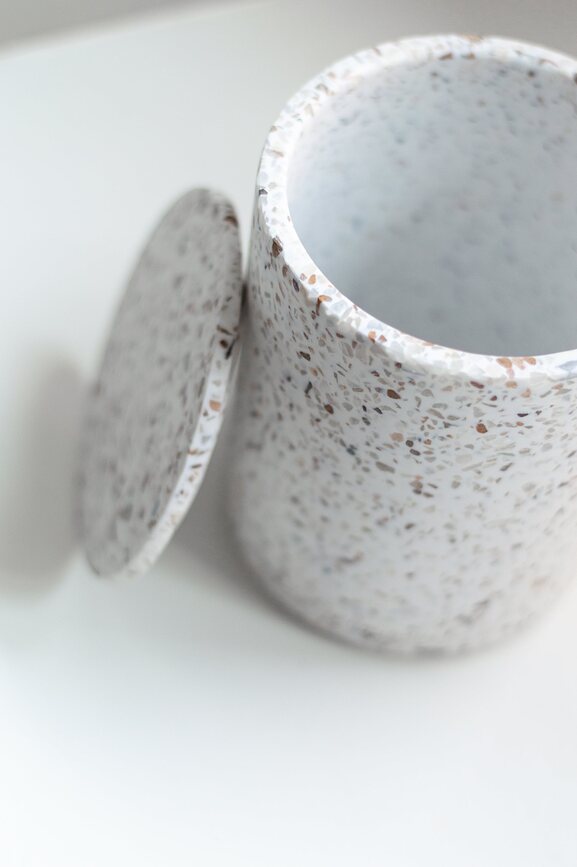 Humdakin Lucca Boîte de Rangement avec couvercle, beige, terrazzo