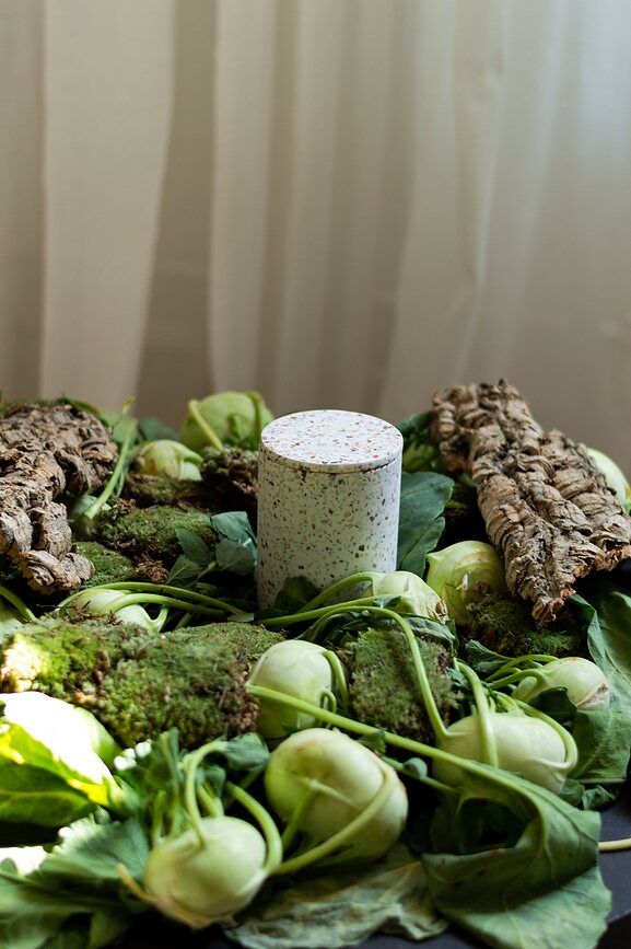 Humdakin Lucca Terrazzo Posoda za shranjevanje s pokrovom, bež