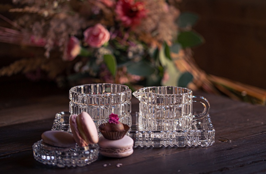 Sucrier et crémier Huta Julia avec plateau, set 3 pièces