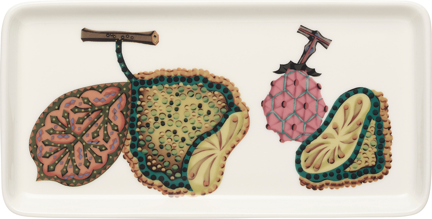 Plato de servir Taika Sato 12 x 24 cm, blanco y verde