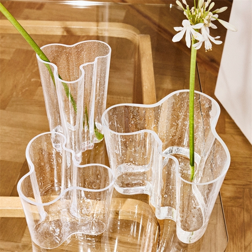 Vaza Aalto 20 cm, prozorno, mehurčkasto steklo