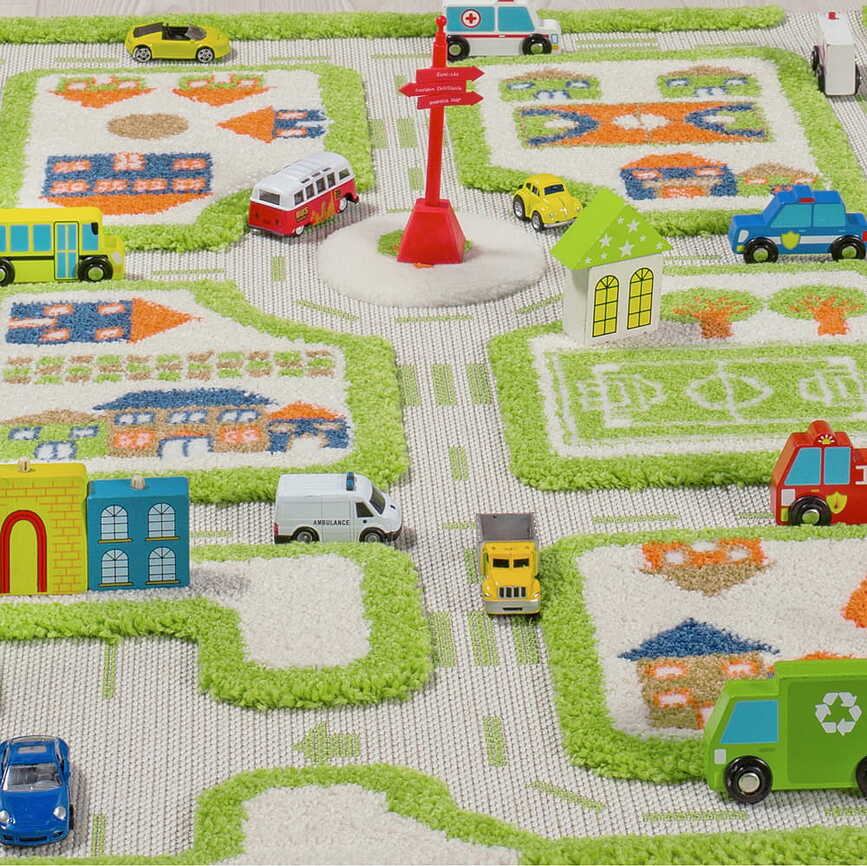 Alfombra de juegos IVI, diseño Ciudad, 80 x 150 cm, azul