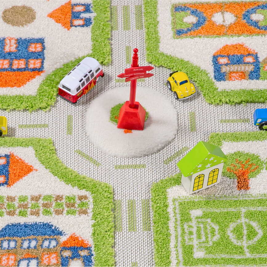 Alfombra de juegos IVI, diseño Ciudad, 80 x 150 cm, azul