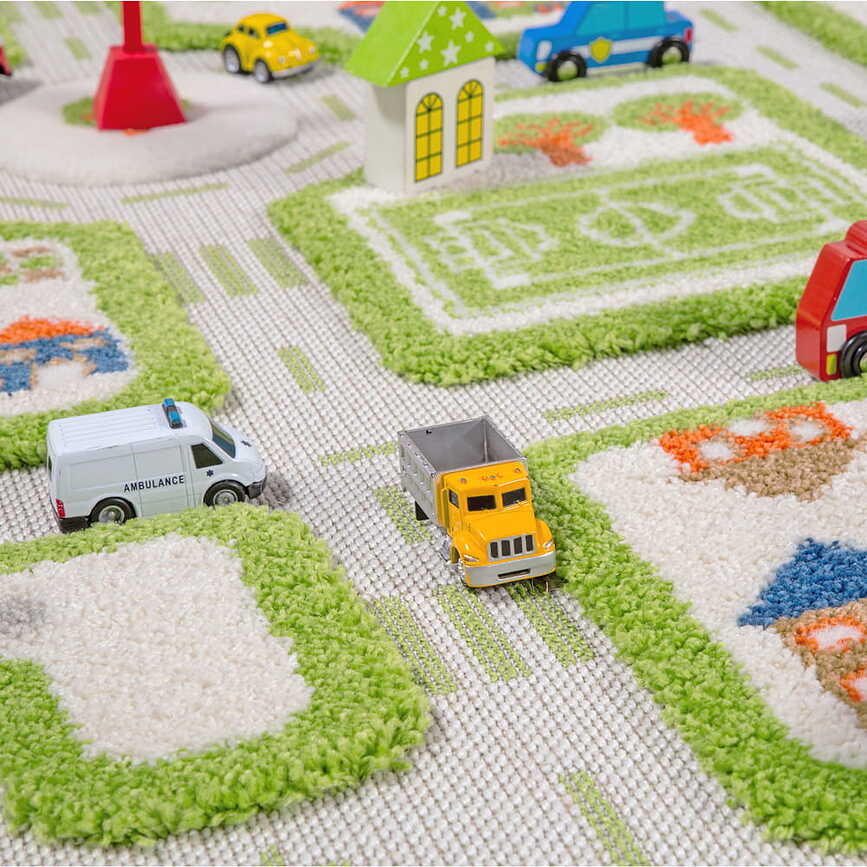 Alfombra de juegos IVI, diseño Ciudad, 80 x 150 cm, azul