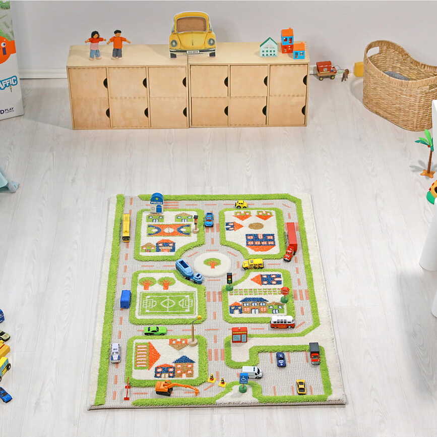 Alfombra de juegos IVI, diseño Ciudad, 80 x 150 cm, azul