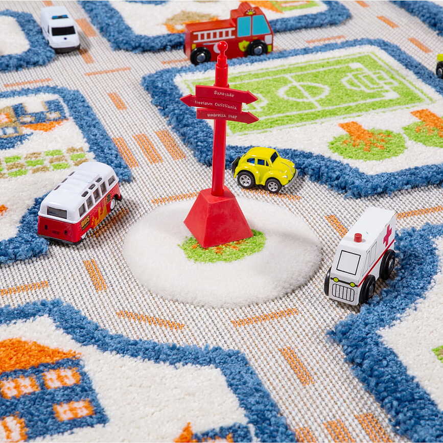 Alfombra de juegos IVI, diseño Ciudad, 80 x 150 cm, azul