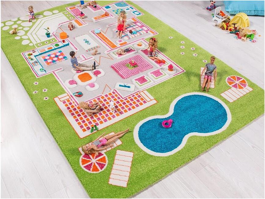 Alfombra infantil IVI Casa de Muñecas, 134 x 200 cm, verde