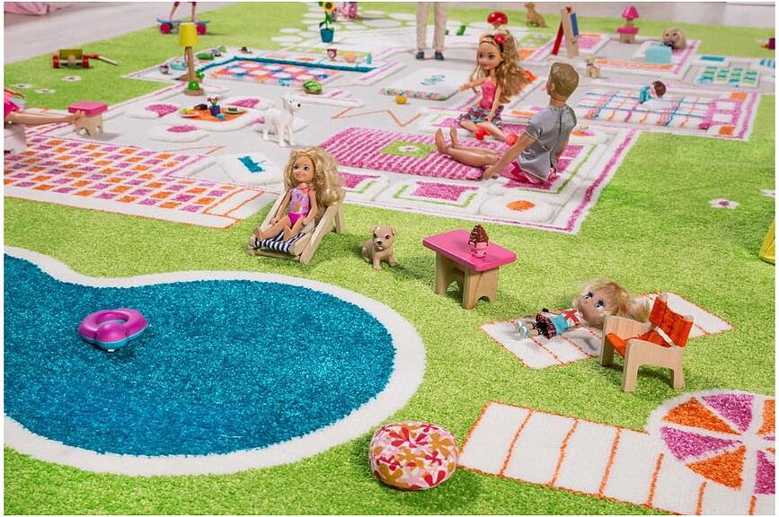 Alfombra de juego IVI, diseño casa de muñecas, 160 x 230 cm, verde