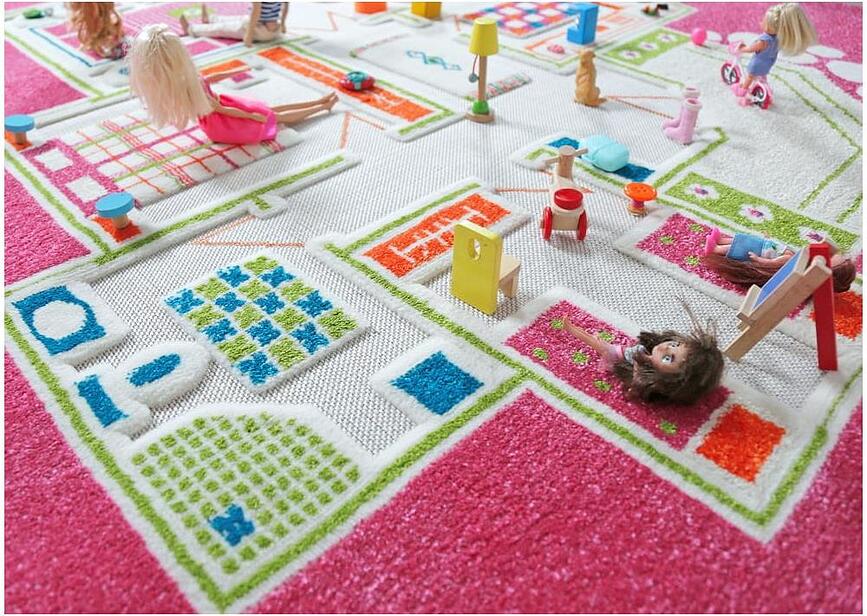 Alfombra de juego IVI, diseño casa de muñecas, 160 x 230 cm, verde