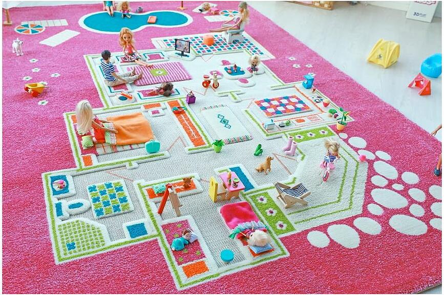 Alfombra de juego IVI, diseño casa de muñecas, 160 x 230 cm, verde