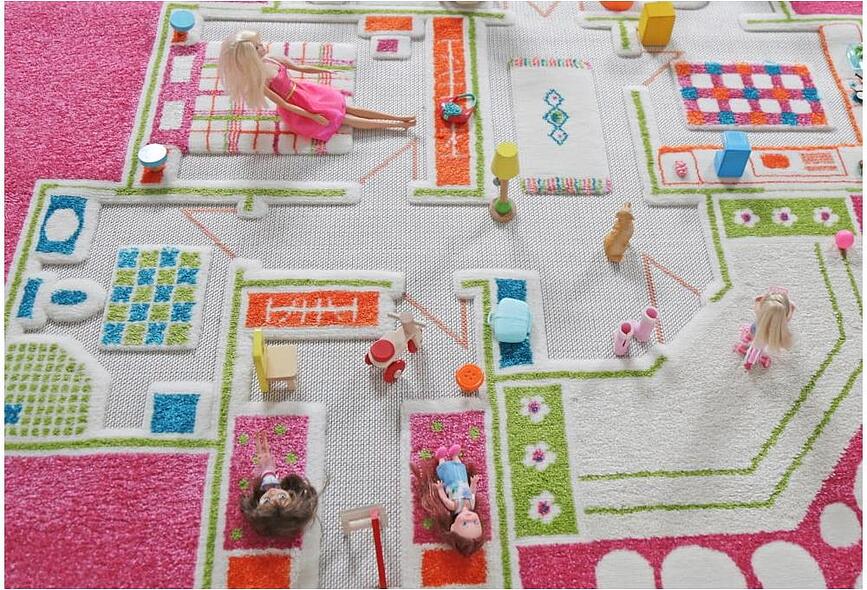 Alfombra de juego IVI, diseño casa de muñecas, 160 x 230 cm, verde