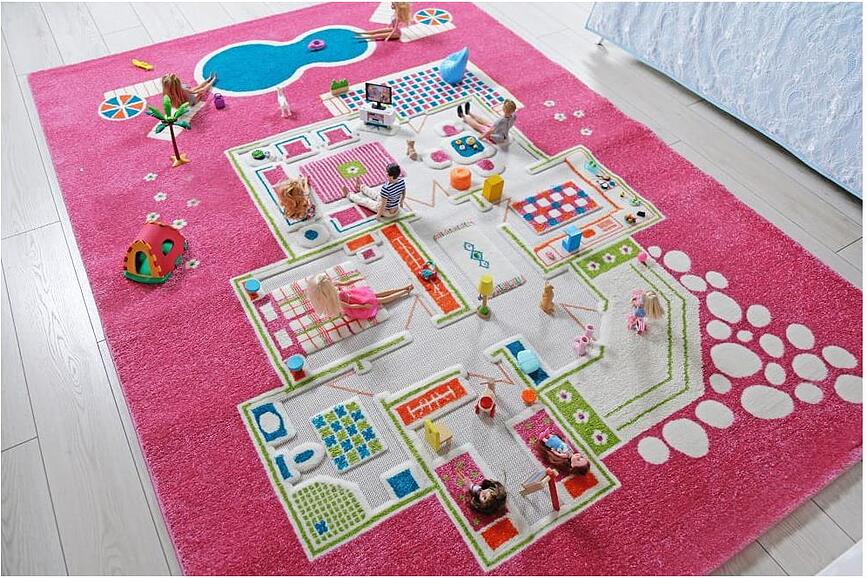 Alfombra de juego IVI, diseño casa de muñecas, 160 x 230 cm, verde