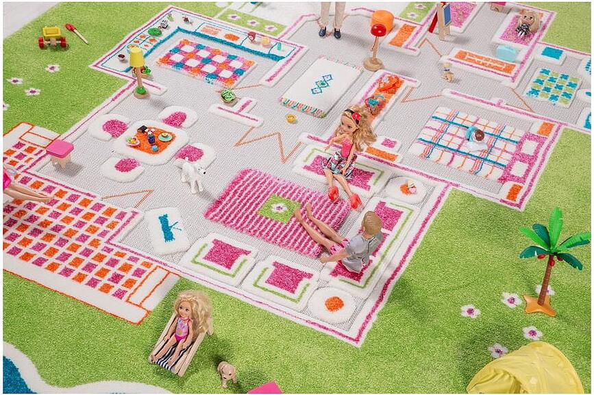 Alfombra de juego IVI, diseño casa de muñecas, 160 x 230 cm, verde