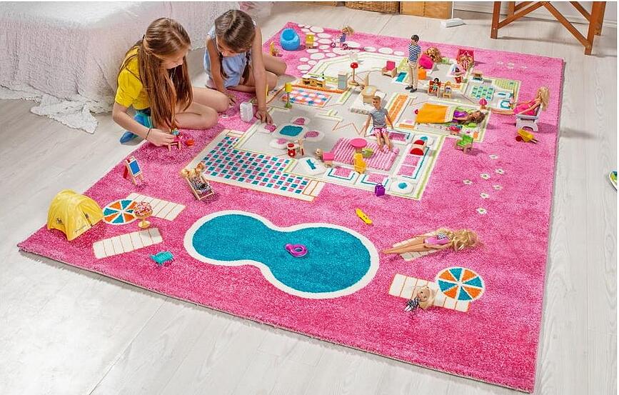 Alfombra de juego IVI, diseño casa de muñecas, 160 x 230 cm, verde