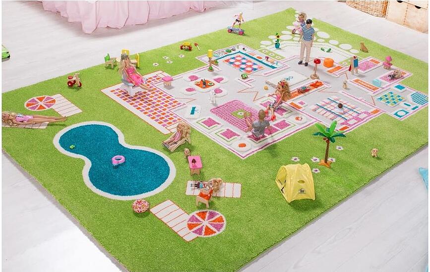 Alfombra de juego IVI, diseño casa de muñecas, 160 x 230 cm, verde