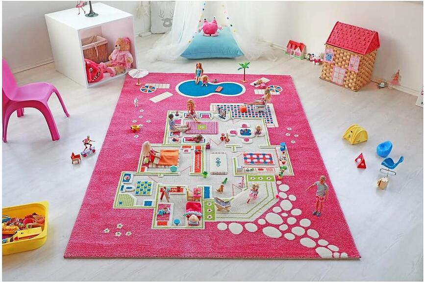 Alfombra de juego IVI, diseño casa de muñecas, 160 x 230 cm, verde