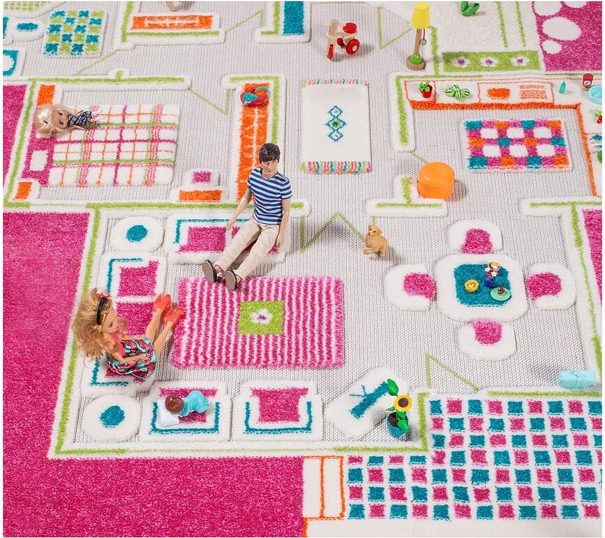 Alfombra de juego IVI, diseño casa de muñecas, 160 x 230 cm, verde